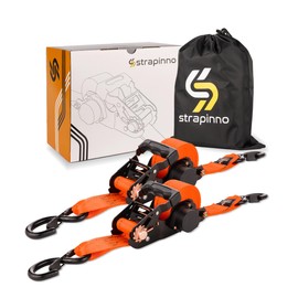 Strapinno 2PCs Retractable Ratchet Tie-Down Straps,5,000 lbs Break Strength- 2 in x 12 ft Heavy Duty Ratchet Strap with Safety Lock S Hooks for Motorcycles, ATVs, UTVs, Lawn Equipment & Cargo-Orange