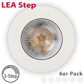 max K O M F O R T Set of 6 LED recessed spotlights 230 V LEA-Step white 7 W warm white swivel IP20 three light levels dimmable recessed spotlight matt ultra flat