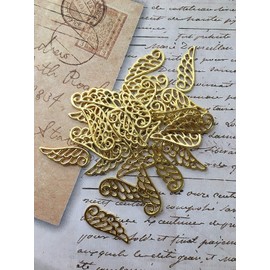 50 Pieces Wing Feather Golden Charms Decor Craft Handmade Accessories Ornament Display Material Vessel Part NaturalMelody