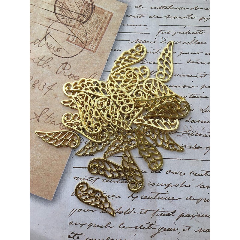 50 Pieces Wing Feather Golden Charms Decor Craft Handmade Accessories