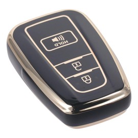 Soft TPU Key Fob Cover for Toyota 3-Button Key Fob Cover Case Gold Edge Design Car Key Case Protector Cover Car Accessories for Toyota 4Runner 2016-2024 RAV4 Camry Prado