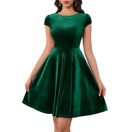 Dressystar Women's Velvet Cocktail Dress for Women 2024 Fall Vintage A-Line Elegant Velvet Dress Cap Sleeve Winter Formal Dress 1956SR DarkGreen XXL