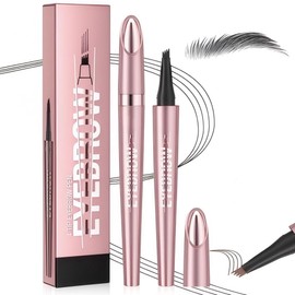 2 Pcs Eyebrow Pencil, Waterproof Eyebrow Pen with 4 Tip Brow Pen and Ultra-Precise Brow Pencil, Eyebrow Makeup for Natural Looking Eyebrows (2Black)