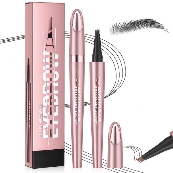 2 Pcs Eyebrow Pencil, Waterproof Eyebrow Pen with 4 Tip