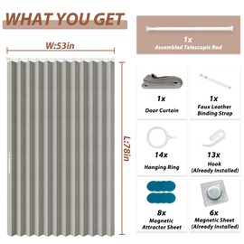 gonnrly Accordion Door Curtain - 100% Light-Blocking Bedroom Door Curtain with Included Rod for Easy Installation, Suitable for Doorway Privacy Grey 53" W x 78" L