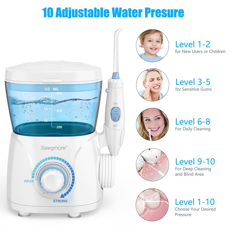 Sawgmore Water Flosser Oral Irrigator, 600 ml Large Capacity, 10