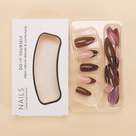 Almond Press on Nails Medium Almond Fake Nails French Tip False Nails Press ons with Leopard Designs Acrylic Nails Glossy Full Cover Glue on Nails Artificial Stick on Nails for Women Manicure 24Pcs