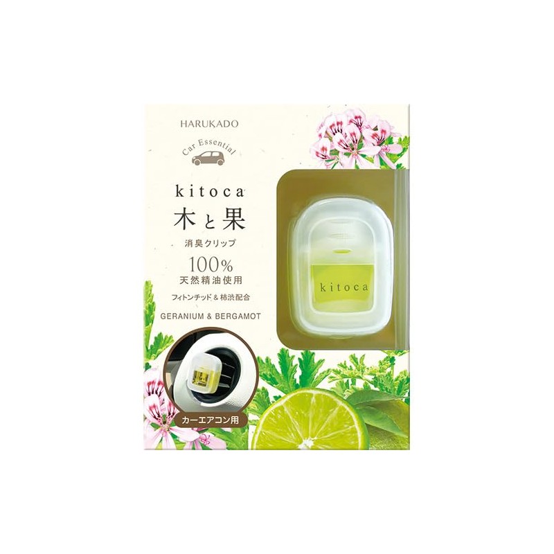 Harukado Wood and Fruit Deodorizing Clip, Geranium & Bergamot, Car
