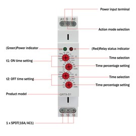 Asymmetric Cycle Timer, GRT8-S1 Mini Delay Relay Electronic Repeat ON/Off Repeat Cycle Time Relay AC/DC12-240V