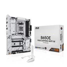 ASUS B650E MAX Gaming WiFi W – AMD B650 AM5 ATX Motherboard, White PCB, DDR5, PCIe 5.0, 3X M.2, Wi-Fi 6E, 2.5Gb LAN, USB 10Gbps Type-C, DisplayPort, HDMI™, BIOS Flashback™, Aura Sync, Advanced AI PC