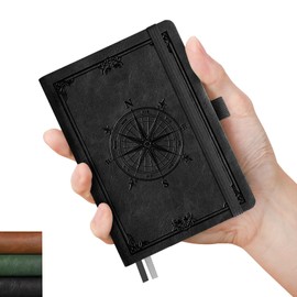 AHGXG Pocket Blank Small Notebook - 256 Numbered Pages B6 Mini Journal for Women, 80gsm Paper, Vintage Soft Leather Hardcover, for Men Work Office School, 4.1'' X 5.7''- Black