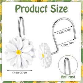 12 PCS Daisy Flower Shower Curtain Hooks Floral Decorative Curtain Hanger Rings Bathroom Curtain Hooks Living Room Bedroom Decor