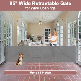 85 Inch Retractable Baby Gates Extra Wide Retractable Dog Gate for Wide Openings Indoor Outdoor Retractable Gate Mesh Dog Gates for The House Extra Wide Baby Gate Retractable Gates for Dogs, Gray