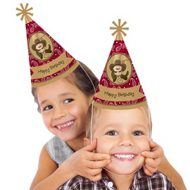 Little Cowboy - Western Cone Happy Birthday Party Hats for Kids and Adults - Set of 8 (Standard Size)