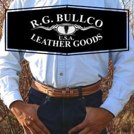 R.G. BULLCO - 1-1/2" Full Grain Ranger Leather Belt with Snaps, Solid Buckle and Double Edge Stitch - Brown - Size 48 - RGB-122