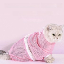 Unbranded Cat Bathing Bag Adjustable Anti-bite Anti-Scratch Mesh Grooming for Pet Dogs  - Pink