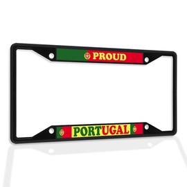 Fastasticdeals Metal Insert License Plate Frame Proud Portugal Flag Weatherproof Car Accessories Black 4 Holes Solid Insert