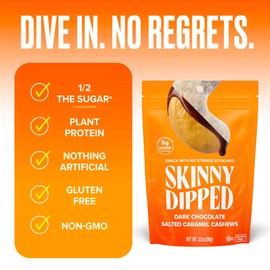 SKINNYDIPPED SkinnyDipped Salted Caramel Cashews, Healthy Snack, Plant Protien, Gluten Free, 3.5oz Resealable Bags, Pack of 5