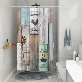 Witzest Farmhouse Rustic Small Shower Stall Curtain Size 36" x 72", Vintage Country Wood Narrow Stand up Shower Curtains for Bathroom Decor Polyester Fabric Set