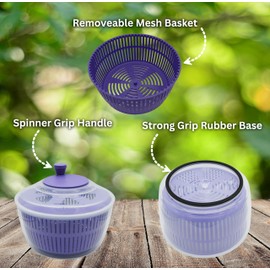 OPTIVICE Plastic 5L Salad Spinner Large | Large Capacity with Plastic mesh and Easy Spin Mechanism Lettuce Spinner | Kitchen Essential Salad Spinners, Fruit Washer, Fruit and Veg wash (Violet)