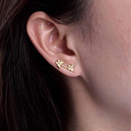 Jugielu Boho Butterfly Ear Climber Earrings CZ Butterfly Ear Crawler Earrings Gold Small Butterfly Studs Earrings Crystal Butterfly Ear Vine Climber Earrings Jewelry for Women