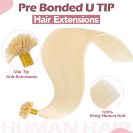 S-noilite Bondings Extensions Real Hair 0.8 g U-Tip Extensions 50 Strands Pre Bonded Extensions Real Hair Bondings Hair Extensions Real Hair #613 White Blonde 40 g 35 cm