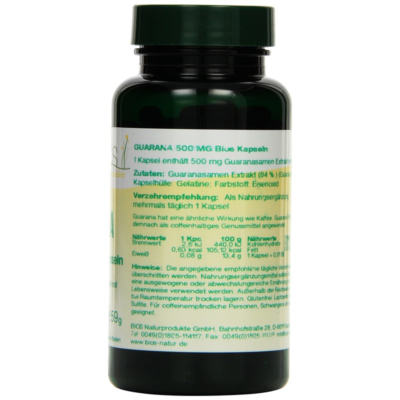 Bios Guarana 500 mg 100 Capsules Pack of 1 x