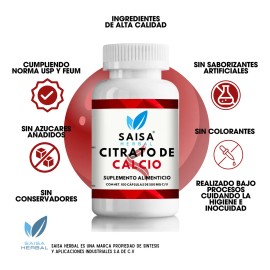 Citrato De Calcio Usp 100% Puro Con 100 Cápsulas.