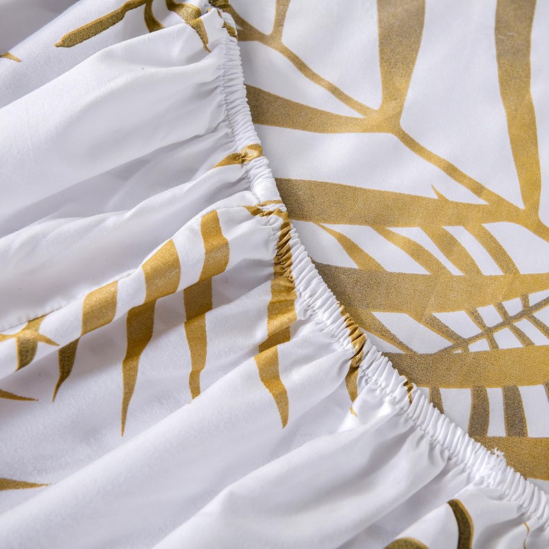 Fitted Sheet 160 x 200 cm - Gold Leaves Pattern