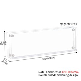 Sezanrpt 2x6 Acrylic Pictures Frames, Transparent 2 Sided Ticket Frame Postcard Frame, Tabletop Small Tiny Acrylic Magnetic Picture Frames for Family, 12 + 12MM Thickness…