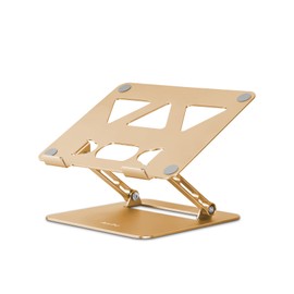 Aoviho Laptop Stand, Tablet Holder, Foldable, Ergonomic, Freely Adjustable Height/Angle, Improves Posture, Relieves Backache, Non-slip, Lightweight Aluminum, Laptops/Tablets up to 15.6”, Golden Color
