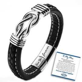 GBTBYS To My Man Bracelet, Gifts for Husband Boyfriend Fiance, Inspirational Leather Wristband Bracelet, Valentines Day Anniversary Birthday Gift for Men Him(22.8cm)