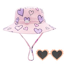 XMNIVATE 1 Love Sun Protection Hat, 1 Love Sunglasses, Summer Travel Sun Hat, Big Brim Hat with Adjustable Rope, Pink Beach Hat, Breathable and Comfortable Sun Protection Hat