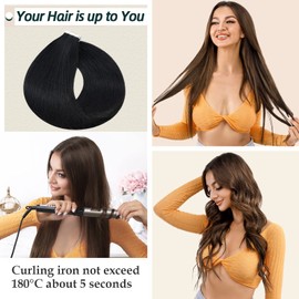 Benehair Tape-In Real Hair Extensions, 45 cm, Invisible Tape-In Hair Extensions, Human Hair, Silky Straight, 100% Remy Hair, 10 Pieces, 25 g, Dark Black #1