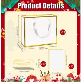 MUNILAIL 12 Pcs White and Gold Gift Bag with Handles, 13 Inches Large Gift Bag with Tissue Paper Bow Ribbon for Christmas Wedding Baby Shower Birthday Paper Gift Bag