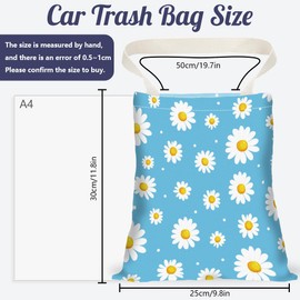 DELORIGIN Car Garbage Bag with Daisy Floral Print, Hanging Bin Bag with Press Studs, Rubbish Storage, Reusable, Cars, Portable Bin for Car Interior