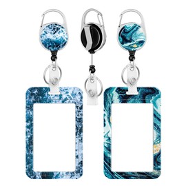 2 Pack Badge Holder and Heavy Duty Retractable Reel, ID Badge Holders with Retractable Clip for Nurse Teacher Student Office Women Men