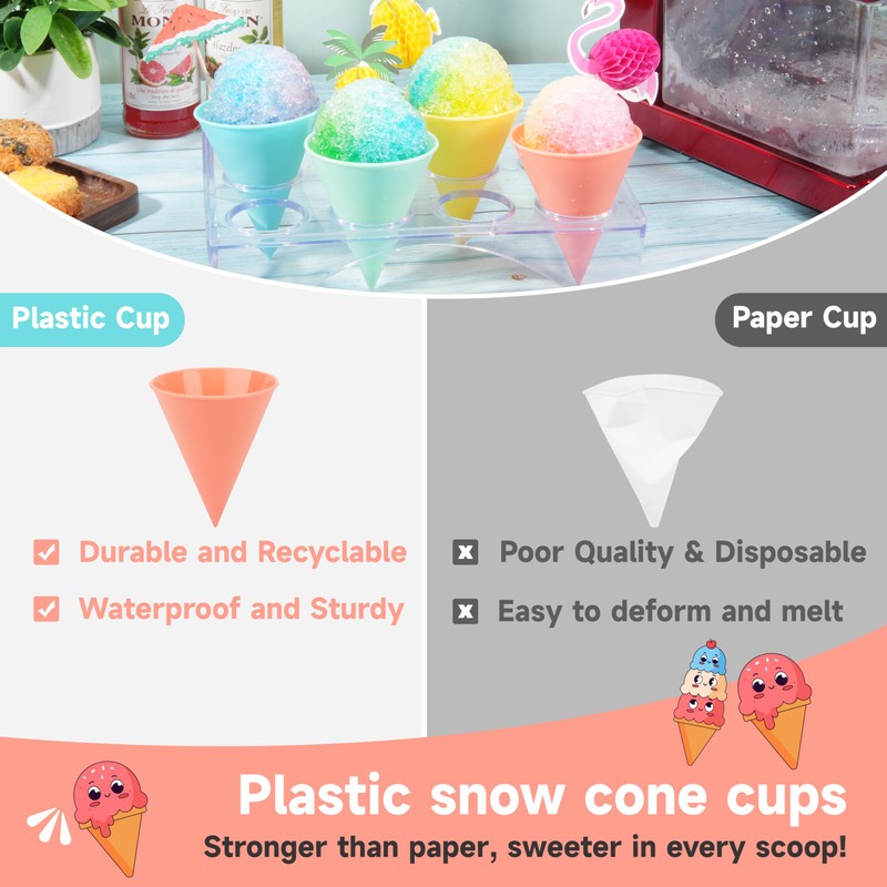 LUVCOSY 8-Pack Reusable Plastic Snow Cone Cups, Compatible with Nostalgia