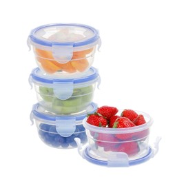 EASYLOCK 4Pack 300ML Round Food Storage Containers with Lids Airtight Freezer Storage Boxes Soup Containers Salad Bowl with Lid Sauce Pots Snack pots