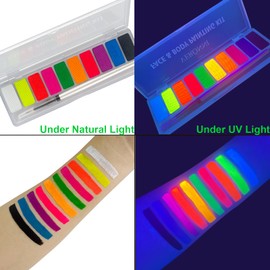 VERONNI Water Activated Eyeliner Palette, Matte and UV Glow Graphic Eyeliner,Highly Pigmented Face Body Paint Makeup,with Eye Liner Brush… (01)