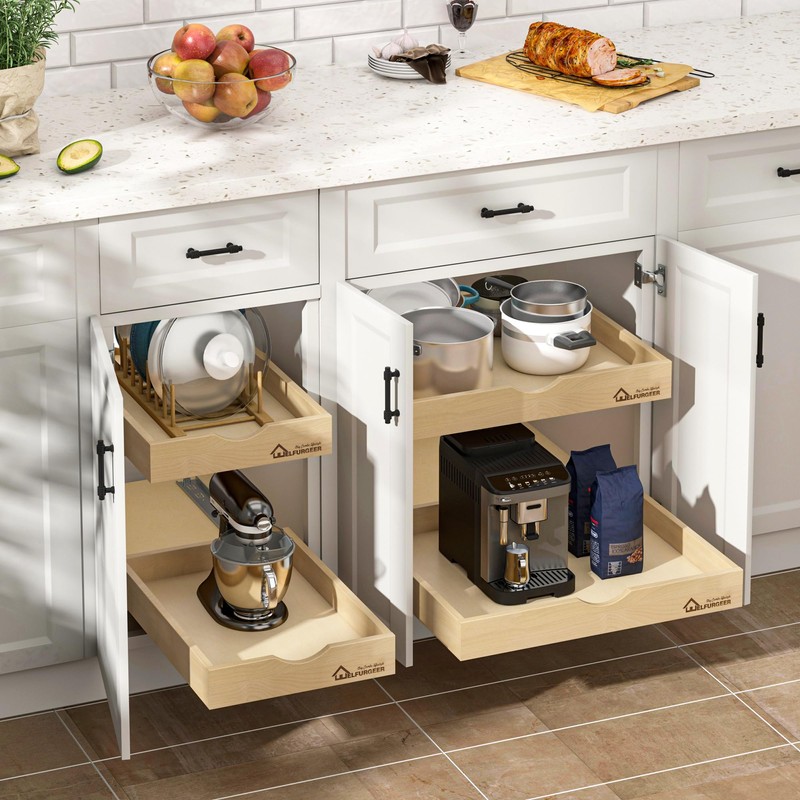 WelFurGeer Soft Close Pull Out Drawers for Cabinets, 14" W