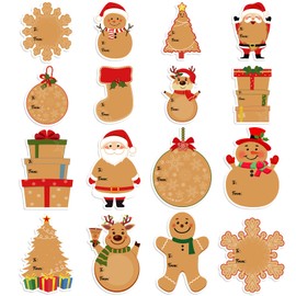 Chiisong 240 Pcs Christmas Gift Tags Stickers Kraft Self-Adhesive Christmas Name Labels Stickers Snowman Santa Claus Gingerbread Name Tags for Xmas Gift Box Decorations,16 Designs(Various Styles)