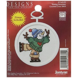 Janlynn 1143-32 18 Count Mini Counted Cross Stitch Kit, 2.5-Inch, Round, Skating Snowman