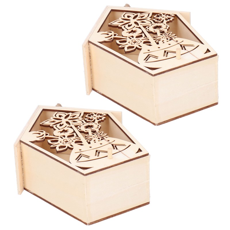 2Pcs Bird House with Warm Light Hollow Flowers Patterns Bird
