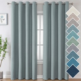 H.VERSAILTEX Moderate Weight Soft Faux Linen Curtains 96 Inches Long, Light Reducing Grommet Drapes for Living Room, Breathable Privacy Curtains 96 Inches Long 2 Panels W52 x L96, Heather Aqua Gray