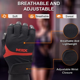 MRX Weight Lifting Gloves for Women Breathable Workout Anti Slip Padded Shock-Absorbing Extra Grip Palm Protection Half Finger Exercise Glove for Gym,Cycling,Weightlifting| Red X-Large