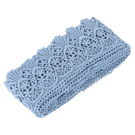 MECCANIXITY Cotton Lace Trim Vintage Crochet 3inch x 4.8yard Light Blue Stretch Lace Edge Ribbon for DIY Scrapbooking Clothes Curtain Tablecloth Slipcover Fabric Wedding Decoration Gift Wrap