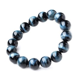 Jan&Dee Pulsera de vidrio de ojo de tigre azul natural, 8 mm, Una talla, Cristal, piedra natural