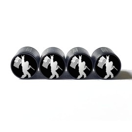 Bigfoot Sasquatch with American Flag (Black Background) Tire Valve Caps - Black Aluminum - Set of Four
