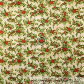 Wilmington Prints BonEful FABRIC FQ Cotton Quilt Green Leaf Flower Garden Red Holly Berry Organic